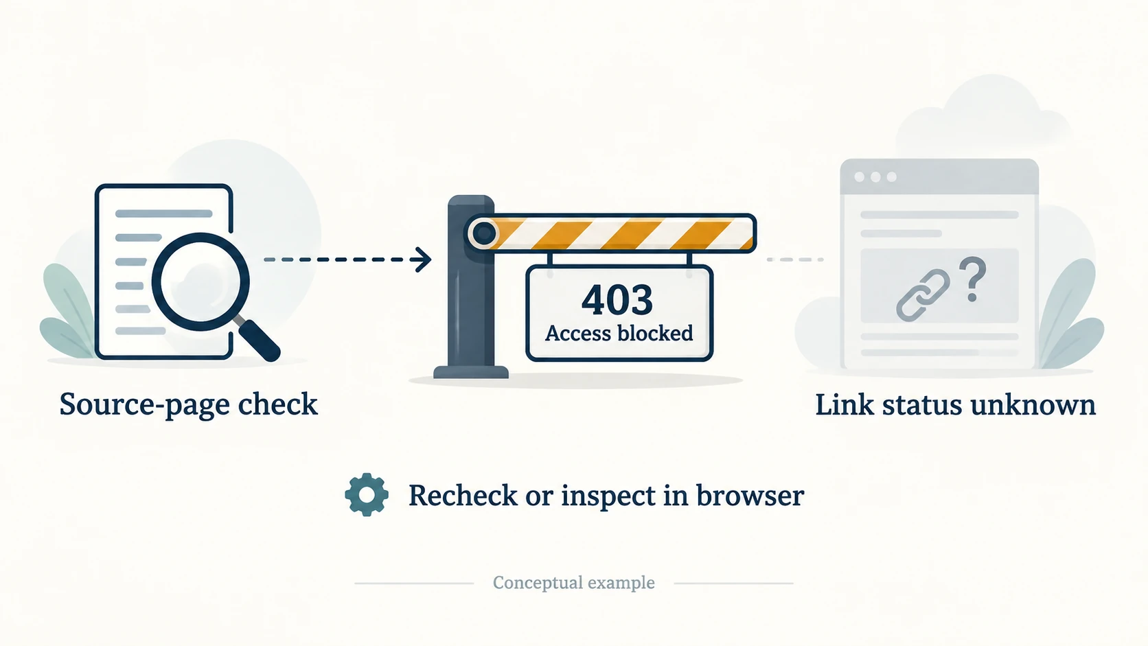 A 403 access barrier prevents a source-page check, leaving the link status unknown.